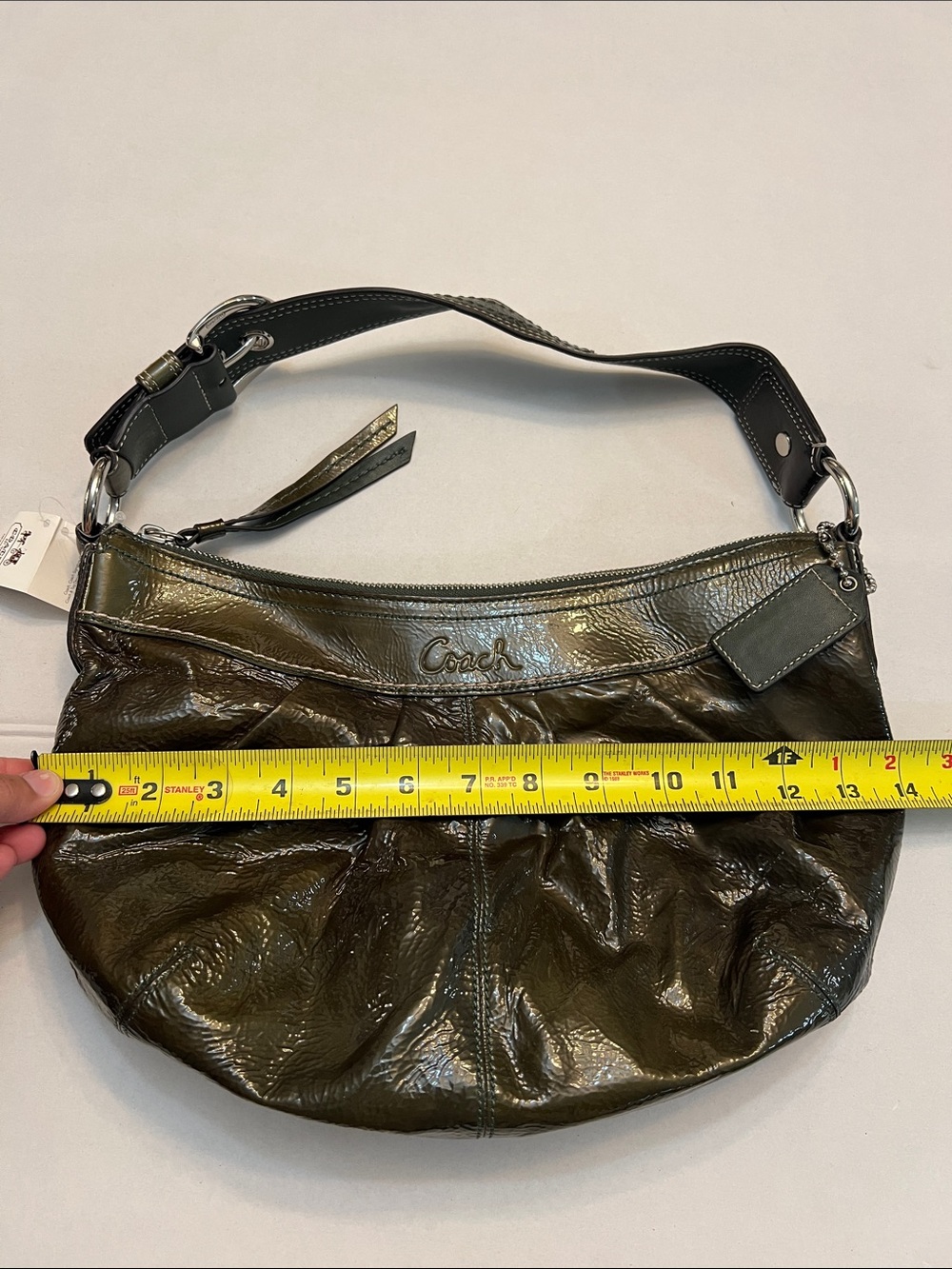 COACH CLASSIC GREEN PATENT LEATHER HOBO BAG PURSE NEW WITH TAGS - Picture 15 of 16